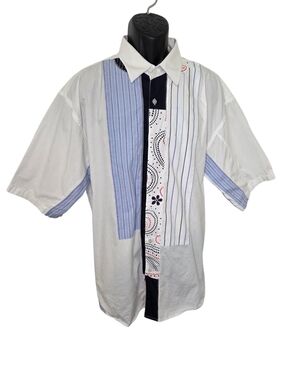 Le Jean Marithe Francois Girbaud Short-Sleeve Patchwork Button-Down‎ Shirt